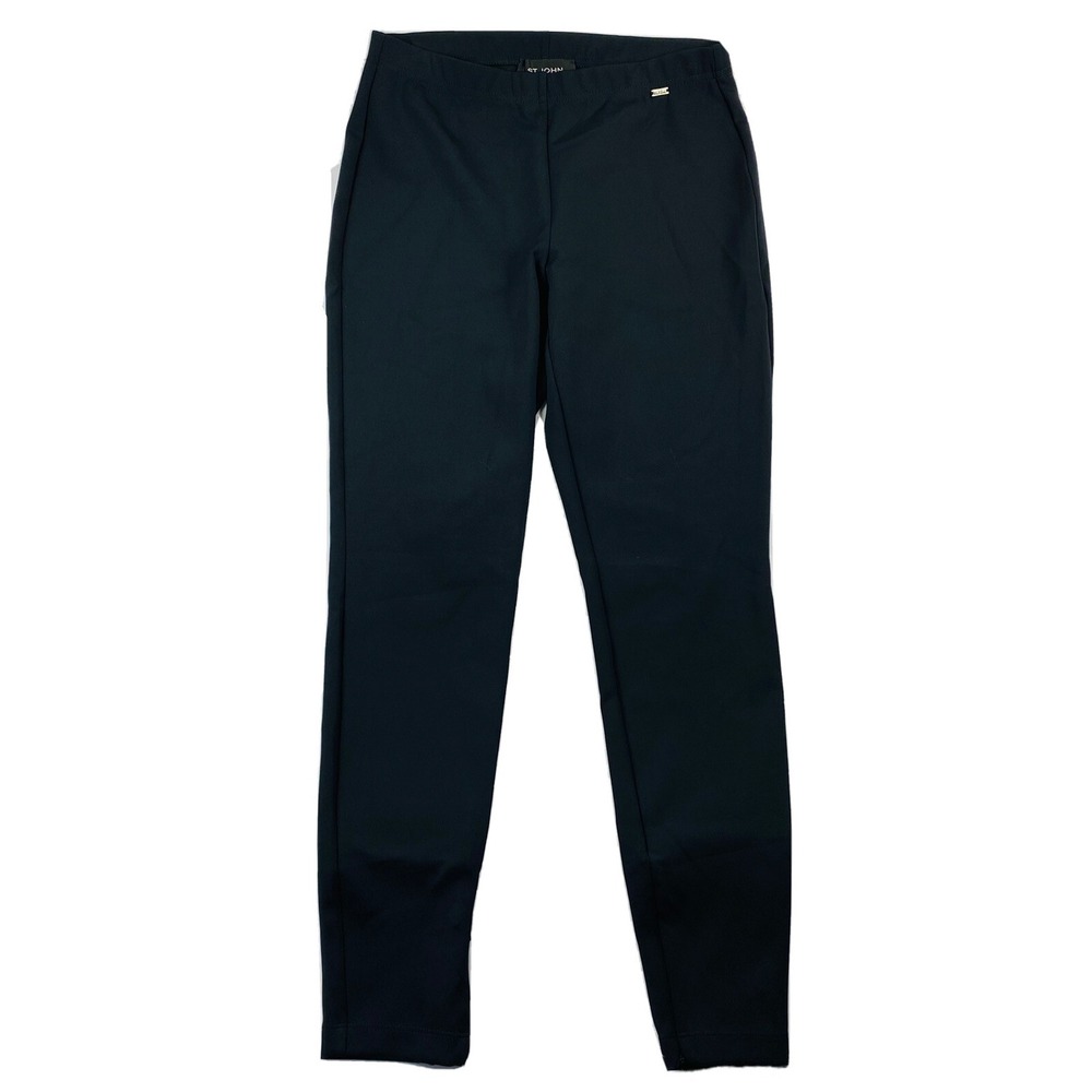 ST JOHN Black Nylon Stretch Banded Waist Ankle Zip Womens Pants Small 5850